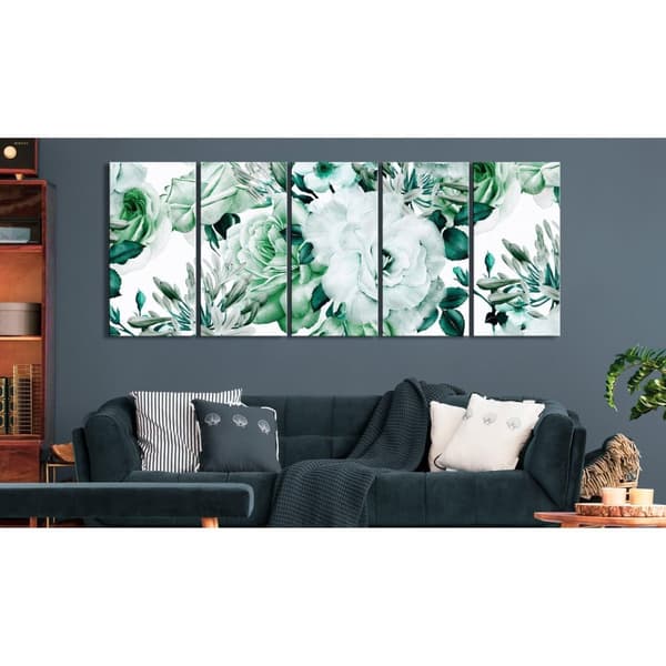 Canvas Tavla - Rose Composition (5 delar) Narrow Green