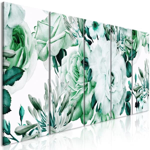 Canvas Tavla - Rose Composition (5 delar) Narrow Green
