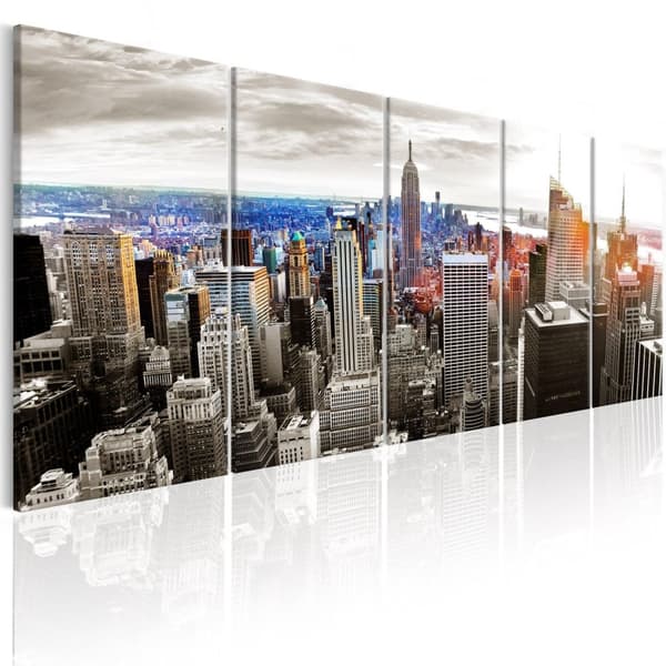 Canvas Tavla - New York: Grey Tower Blocks 200x80