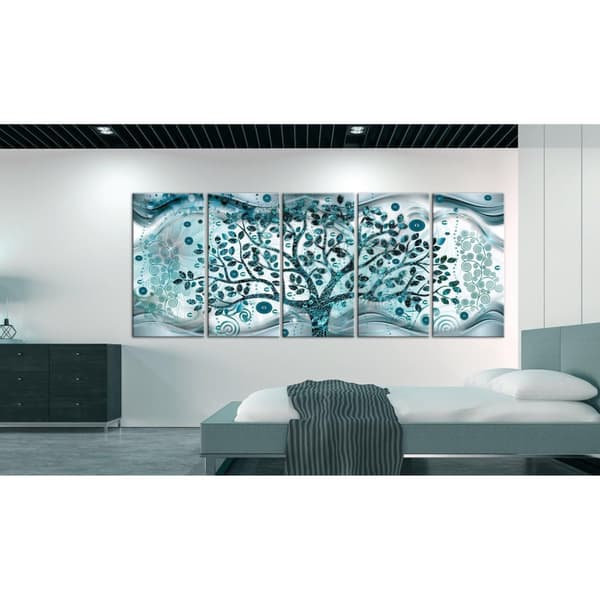 Canvas Tavla - Tree and Waves (5 delar) Blue
