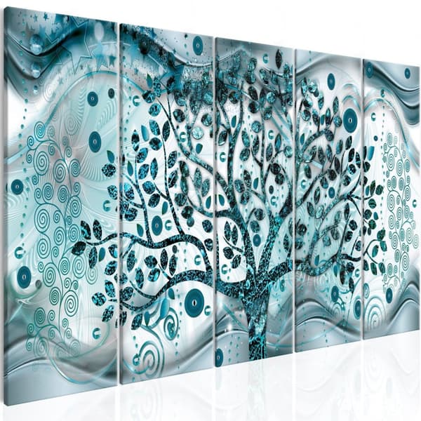 Canvas Tavla - Tree and Waves (5 delar) Blue