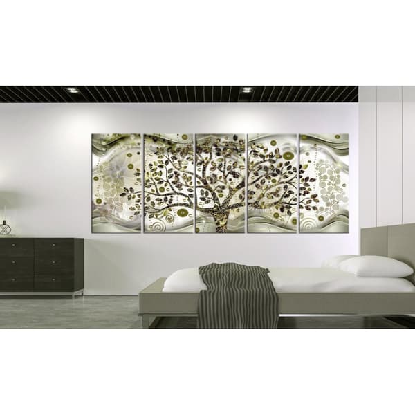 Canvas Tavla - Tree and Waves (5 delar) Green