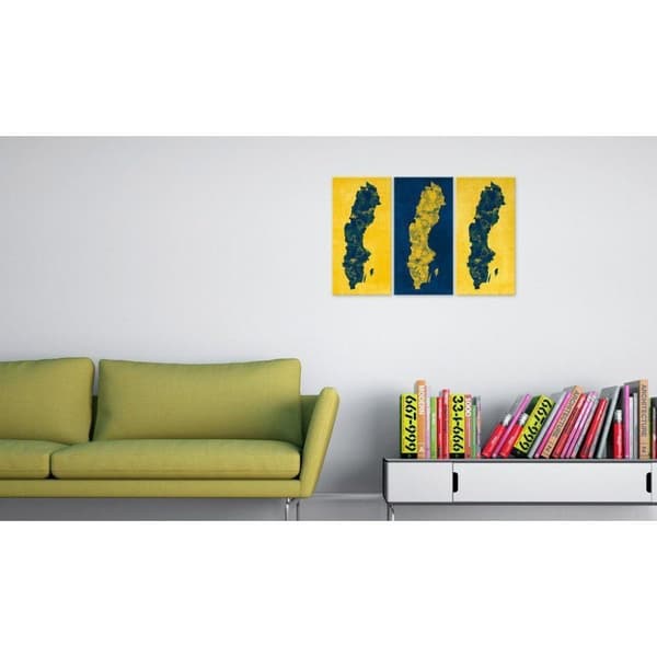 Canvas Tavla - Målad karta över Sverige - triptyk