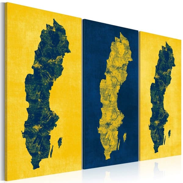Canvas Tavla - Målad karta över Sverige - triptyk