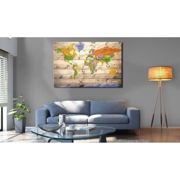 Canvas Tavla - Map on wood: Colourful Travels