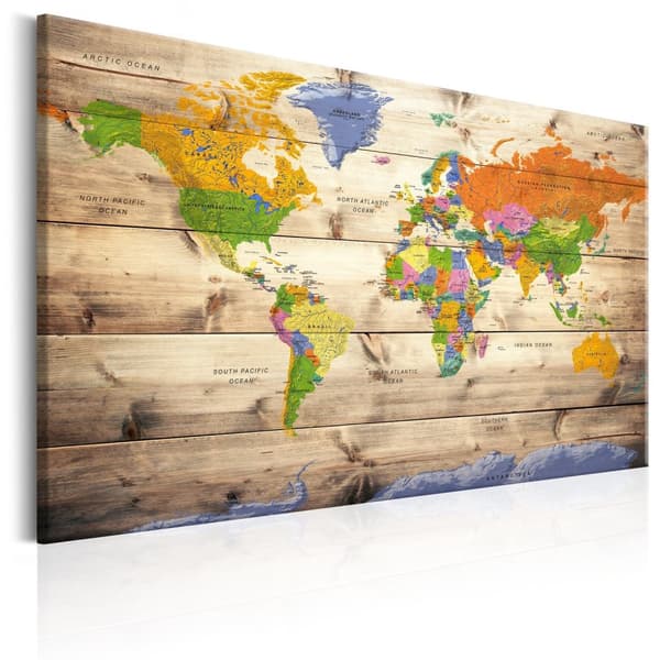 Canvas Tavla - Map on wood: Colourful Travels