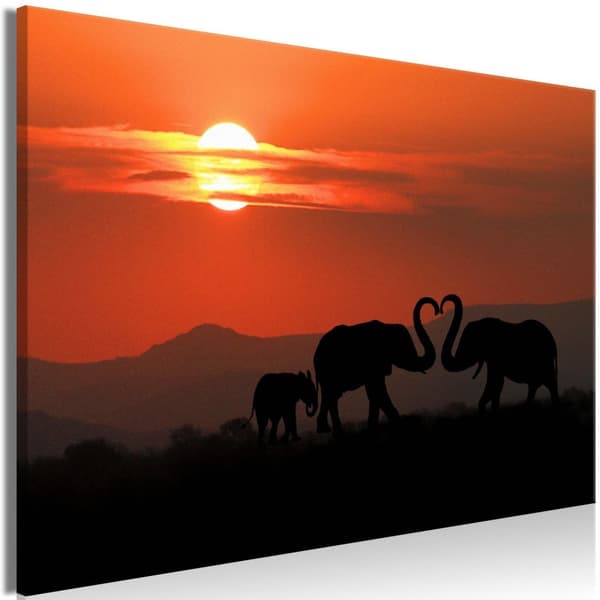 Canvas Tavla - Elephants in Love Wide