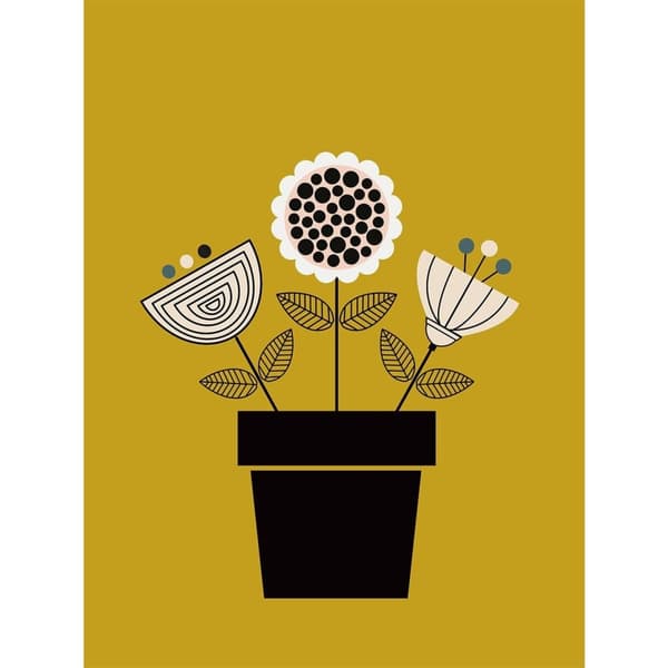 Lyndy Hants Scandi Flower Pot Canvas Print Yellow/Black/White 50cm x 40cm