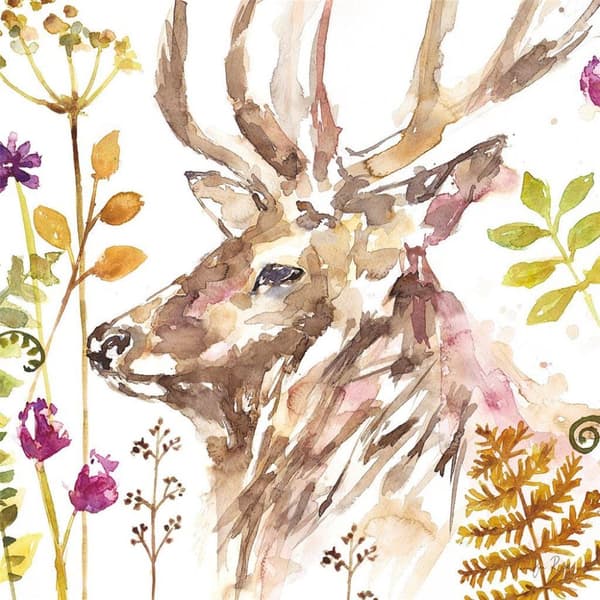Jennifer Rose Stag Canvas Print Brown/Green/Purple 40cm x 40cm
