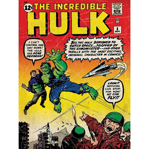 Hulk Flying Canvas Print Multicoloured 80cm x 60cm