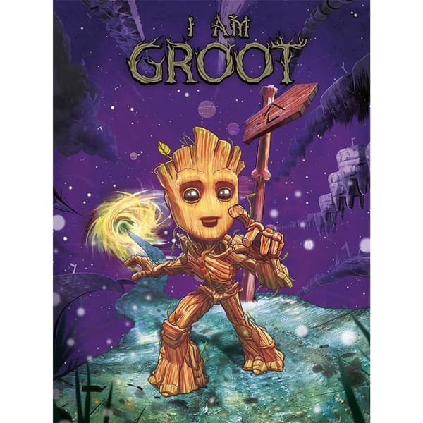 Guardians Of The Galaxy Cosmic Groot Canvas Print Multicoloured 80cm x 60cm