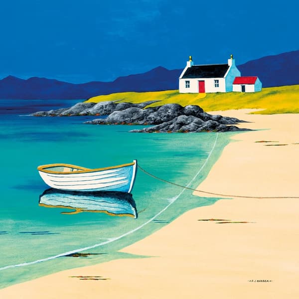 Anthony Barber Hebridean Fisherman´s Cottage Canvas Print Blue/Green/Cream 30cm x 30cm