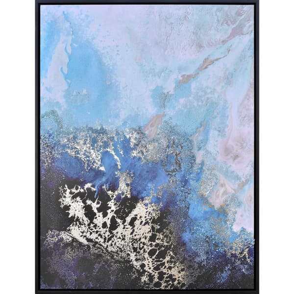 Petra Meikle De Vlas Reef Drifter Framed Canvas Print Blue/Black/Silver 80cm x 60cm
