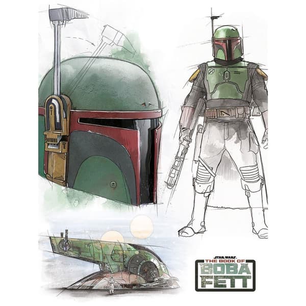 Star Wars: The Book Of Boba Fett Concept Sketches Canvas Print White/Green 40cm x 30cm