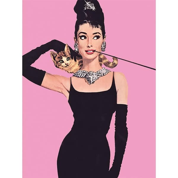 Audrey Hepburn Dele - Pink Canvas Print Pink/Black 40cm x 30cm
