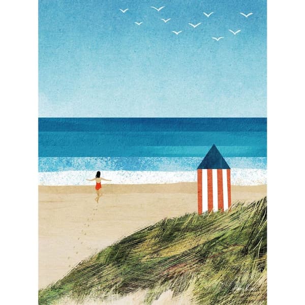 Henry Rivers Beach Girl I Canvas Print Blue/Green 50cm x 40cm