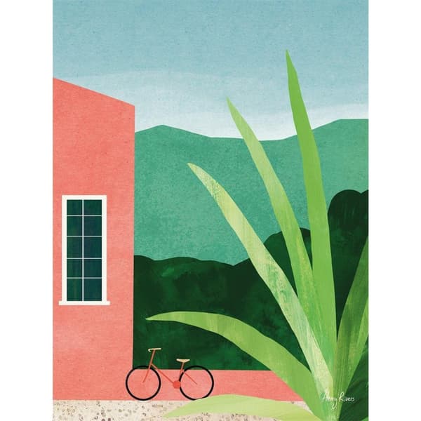 Henry Rivers Bicycle Canvas Print Pink/Green 40cm x 30cm