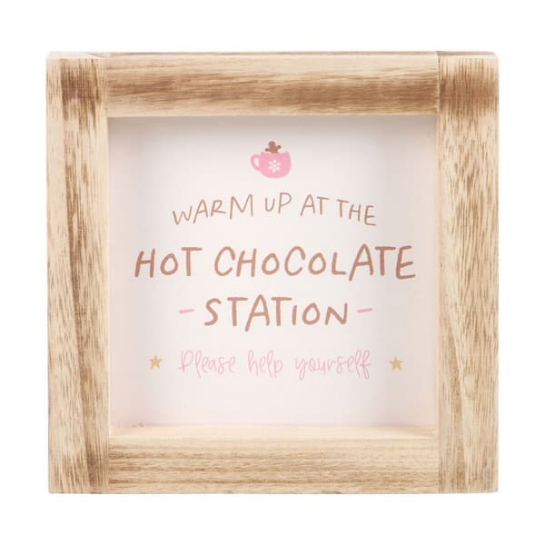 Something Different Hot Chocolate Station Wood Frame Sign Natural/White/Pink One Size