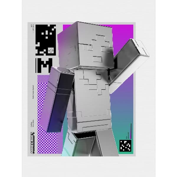 Minecraft Blockwave Canvas Print Silver/Purple 80cm x 60cm x 1.8cm