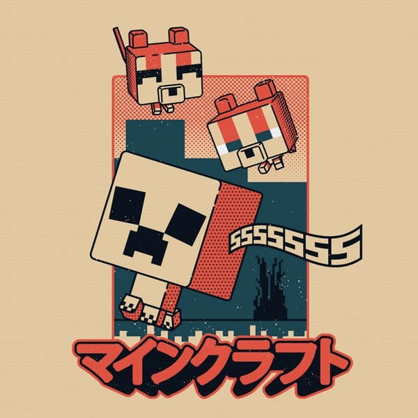 Minecraft Creeper & Cats Canvas Print Beige/Multicoloured One Size
