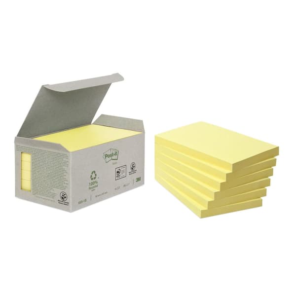 Notes POST-IT 100%recyc 127x76mmgul 6/fp