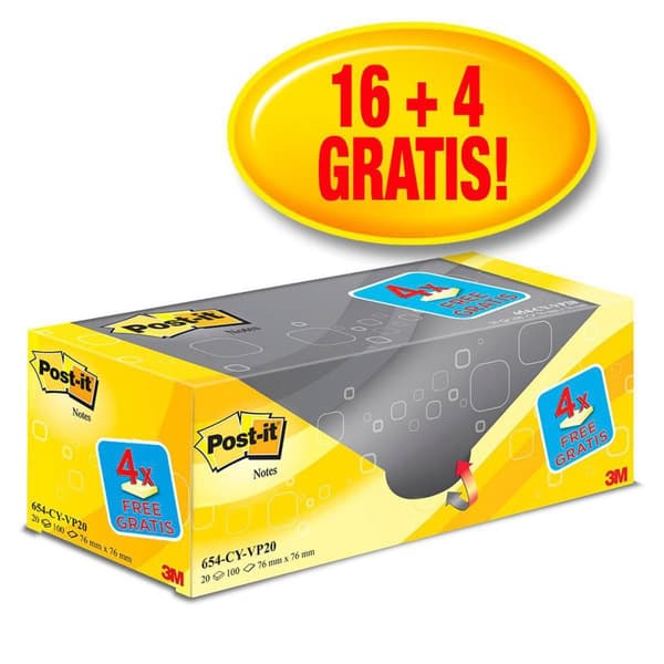 Notes POST-IT Värdepack 76x76mm gu 20/fp