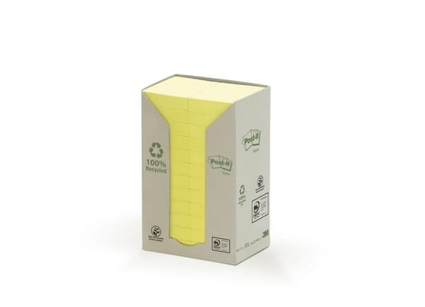 Notes POST-IT 100% recy 38x51 gul 24/fp