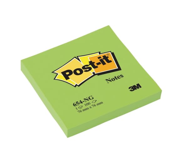 Notes POST-IT neon 76x76mm grön 6st