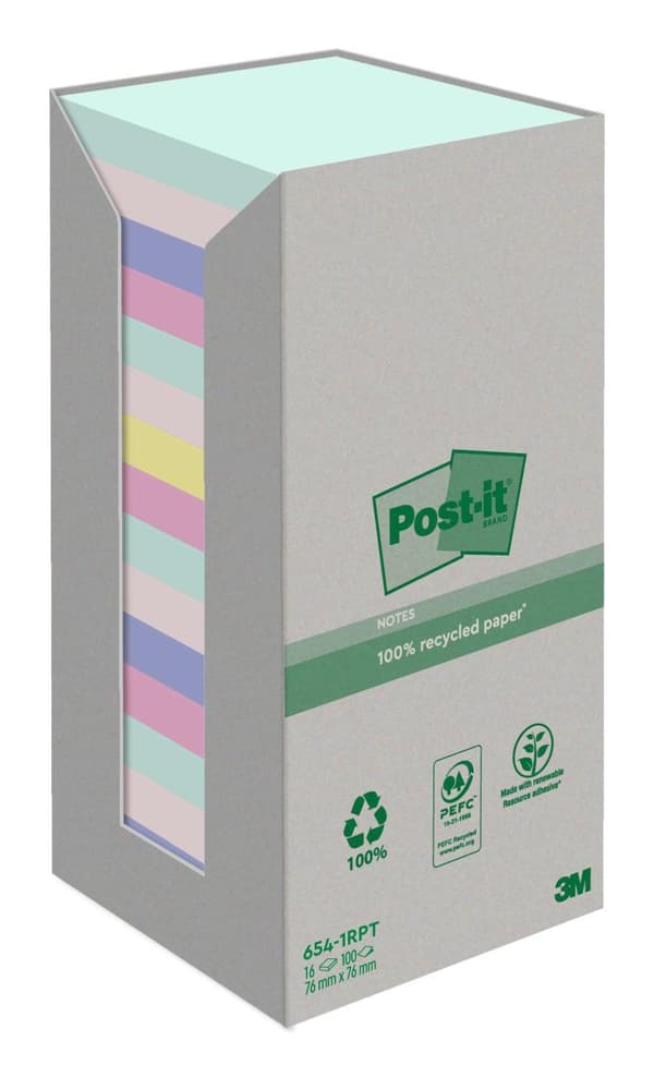 Notes POST-IT 100recy 76x76 sort.f 16/fp