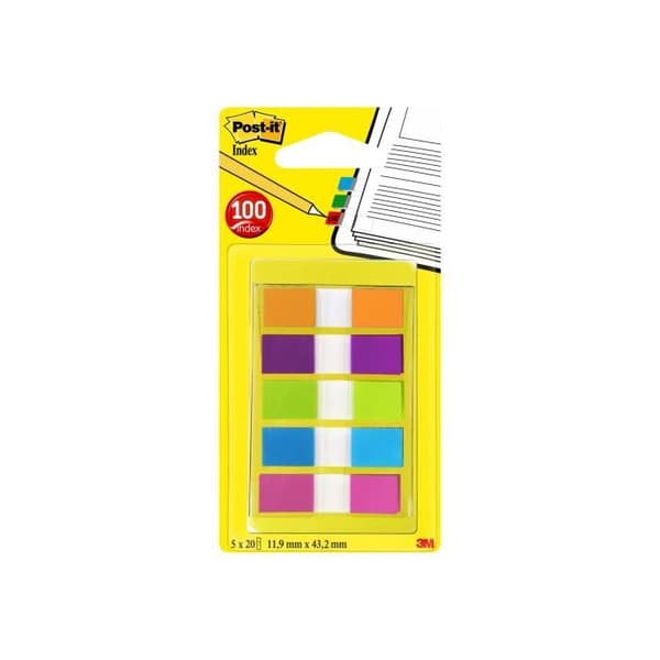 Post-it Index Mini 683-5CB2 - Självhäftande remsa - 11,9 x 43,2 mm - 100 ark (5 x 20) - rosa, blå, orange, lila, limegrön