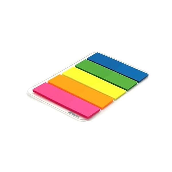 Laminerade självhäftande bokmärken paket med 5 miniblock 4,5 x 1,2 cm genomskinligt flyttbart självhäftande 5 neonfärger
