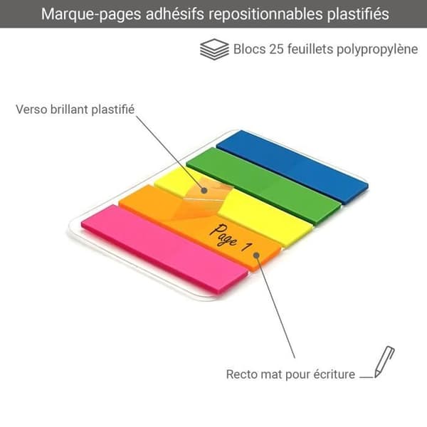 750 laminerade självhäftande bokmärken 6 fickor med 5 miniblock 4,5 x 1,2 cm flyttbara självhäftande transparenta neonfärger