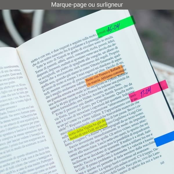 750 laminerade självhäftande bokmärken 6 fickor med 5 miniblock 4,5 x 1,2 cm flyttbara självhäftande transparenta neonfärger
