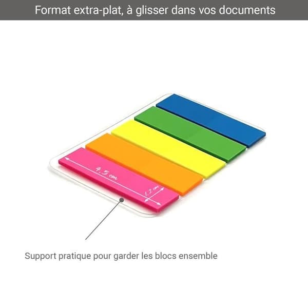 750 laminerade självhäftande bokmärken 6 fickor med 5 miniblock 4,5 x 1,2 cm flyttbara självhäftande transparenta neonfärger