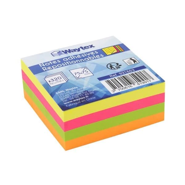 Klisterlappar - Ej specificerat - 320 ark - Neonfärger - 75 x 75 mm - Återanvändbart lim