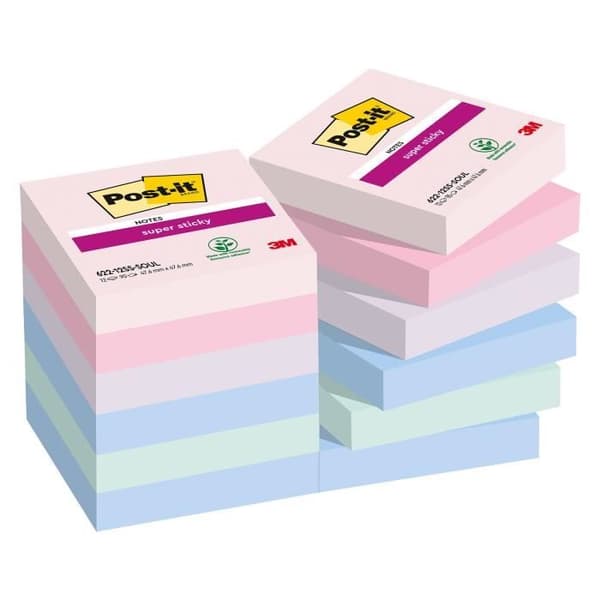 Soulful Super Sticky Post-it Color Notes 47,6 x 47,6 mm - pad med 90 ark - Paket med 12 - diverse