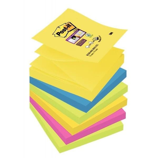 Set med 6 flyttbara kuddar 90 ark Post-it Z-Notes Super Sticky Carnival-kollektion 76 x 76 mm