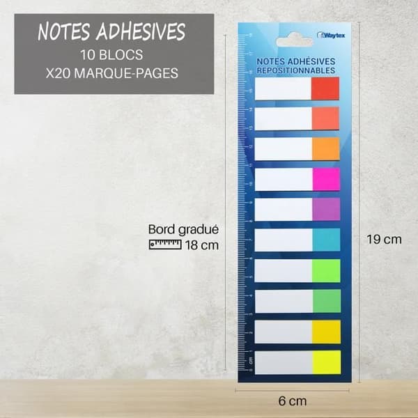 WAYTEX repositionerbara pappersbokmärken - 800 ark - 10 neonfärger - 4,5x1,2 cm