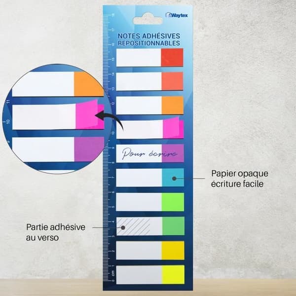 WAYTEX repositionerbara pappersbokmärken - 800 ark - 10 neonfärger - 4,5x1,2 cm