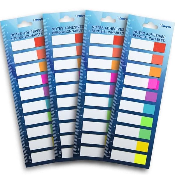 WAYTEX repositionerbara pappersbokmärken - 800 ark - 10 neonfärger - 4,5x1,2 cm