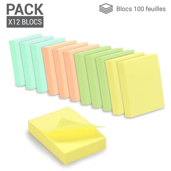 Flytbara klisterlappar - WAYTEX - Förpackning med 12 minikuddar - 4 pastellfärger - 3,75 x 5 cm