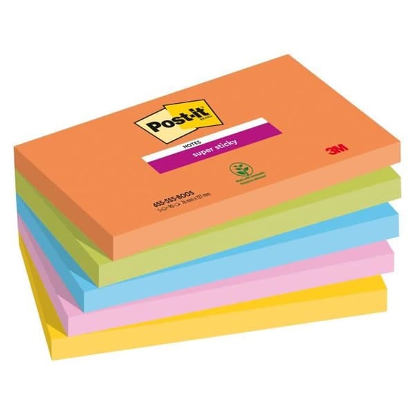 Post-it Boost Super Sticky Color Notes 76 x 127 mm - block med 90 ark - Paket med 5