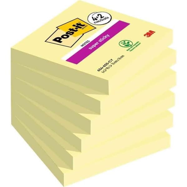Självhäftande anteckningsblock - POST-IT - Super Sticky Notes - 76 x 76 mm - Gul - 90 ark per block