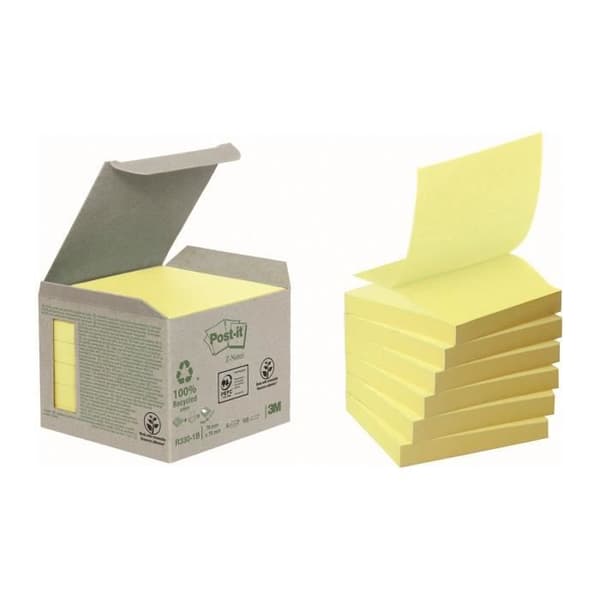 Z-Notes återvunnen gul Post-it 76 x 76 mm - block med 100 ark - Paket med 12