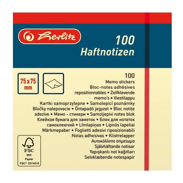 Herlitz självhäftande notis - 790287 - Memo pad 75 x 75 mm Gul