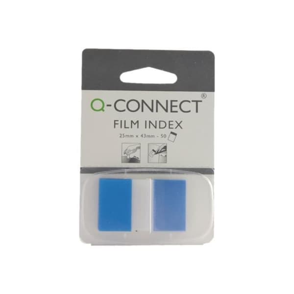 Q-CONNECT Film Index Page-markörer med dispenser 25 x 43 mm 50 ark blå