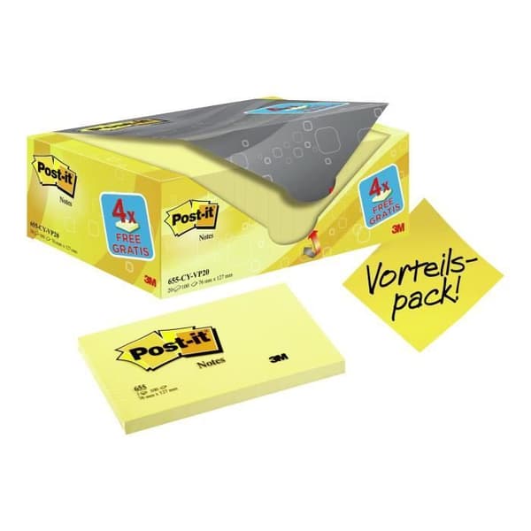 Post-it - Anteckningar - 76 x 127 mm - 100 ark - gul (förpackning med 20)