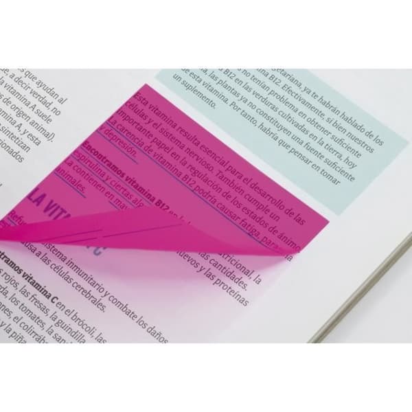 Block med 50 genomskinliga repositionerbara självhäftande anteckningar Fluorescerande rosa 76 x 76 mm