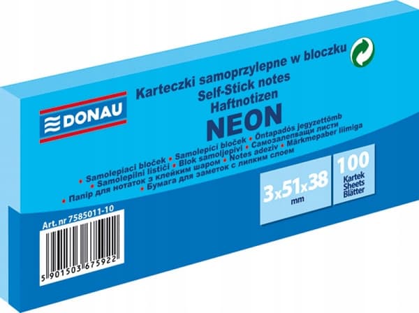 Donau selvklæbende notesbog 38x51mm /3stk/ SÆT Blue Neon 7585011-10