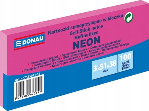 Donau itseliimautuva muistikirja 38x51mm /3kpl/ SET Pink Neon 7585011-16